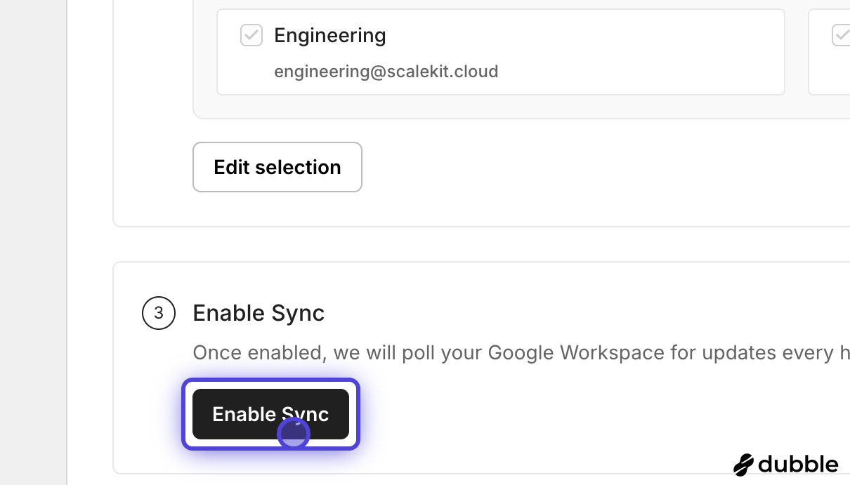 Click Enable Sync to start synchronizing users and groups from Google Workspace.